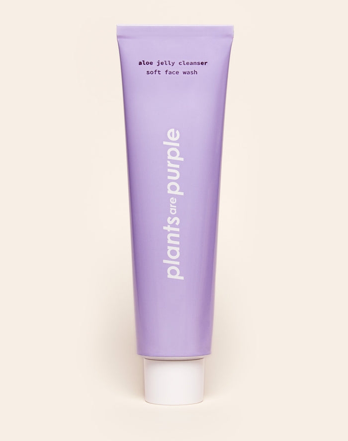 Lavender tube of 'plants are purple' aloe jelly cleanser, soft face wash.